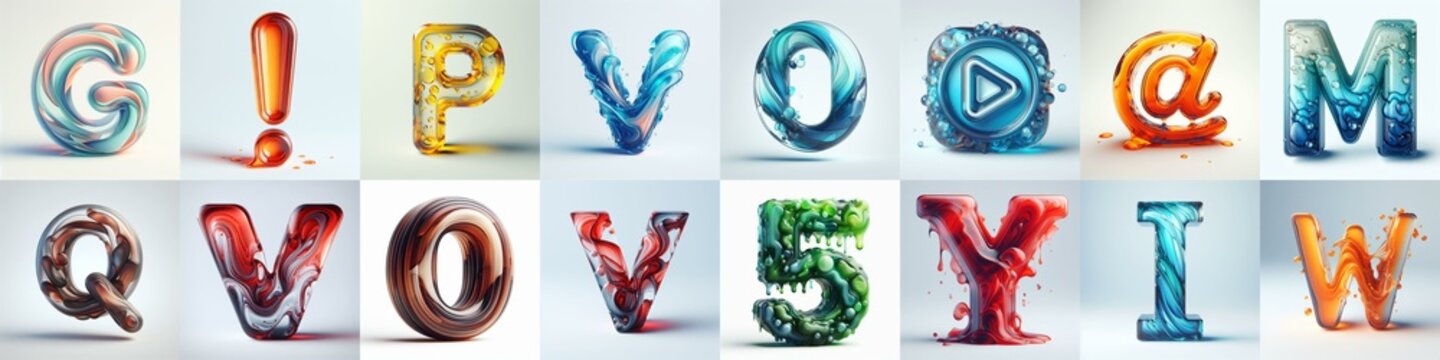 glass 3D Lettering Typeface. AI generated illustration