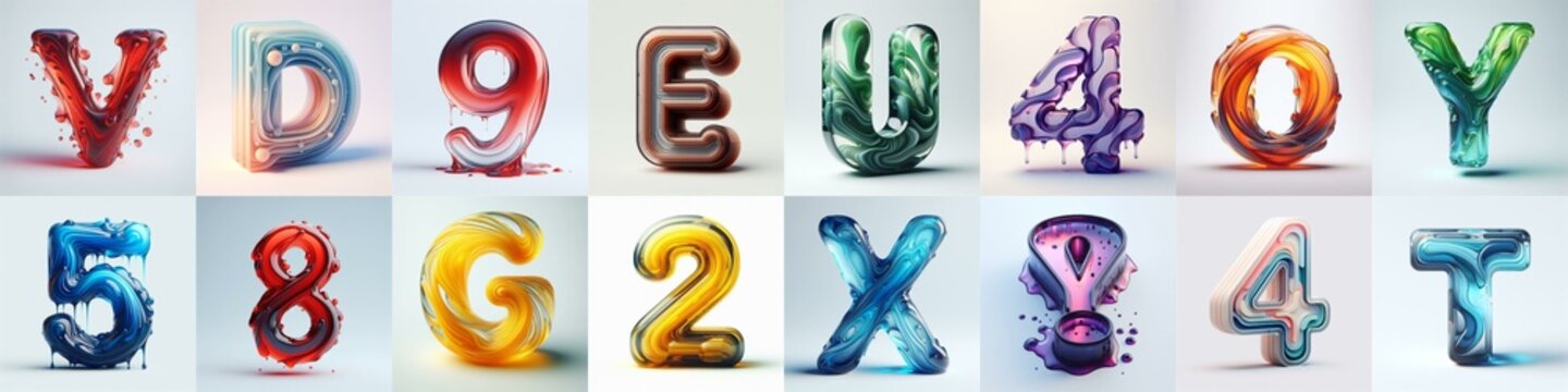 glass 3D Lettering Typeface. AI generated illustration