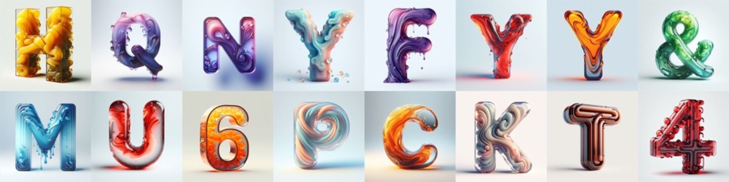 glass 3D Lettering Typeface. AI generated illustration