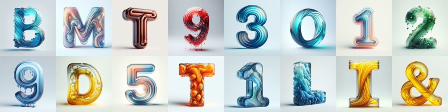 glass 3D Lettering Typeface. AI generated illustration