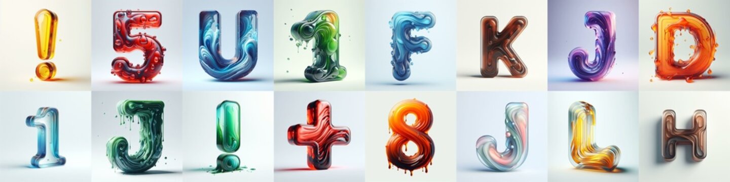 glass 3D Lettering Typeface. AI generated illustration
