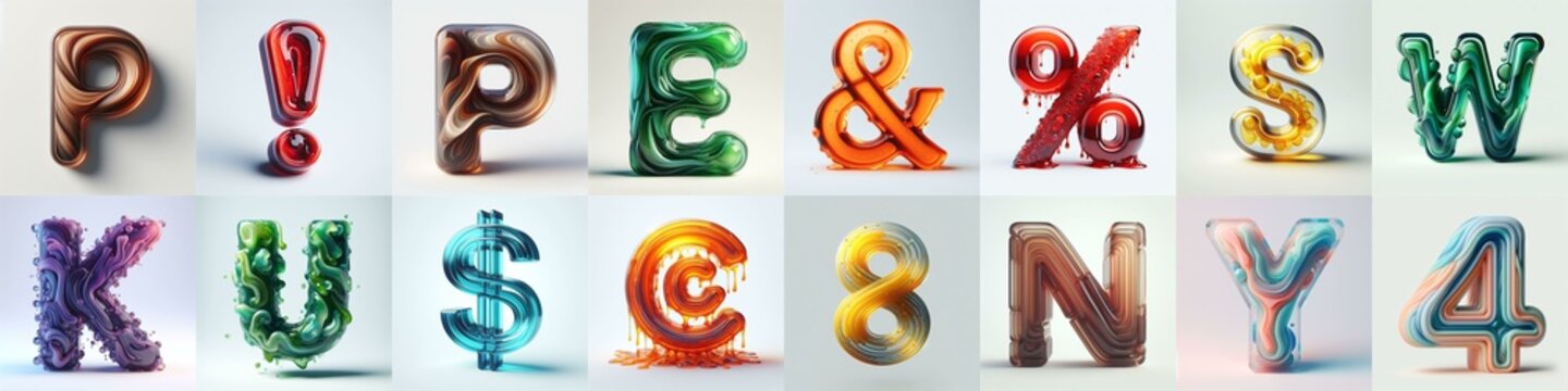 glass 3D Lettering Typeface. AI generated illustration