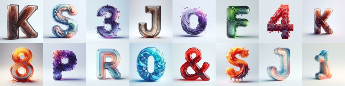 glass 3D Lettering Typeface. AI generated illustration