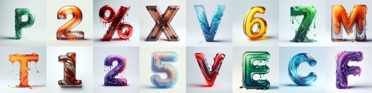 glass 3D Lettering Typeface. AI generated illustration