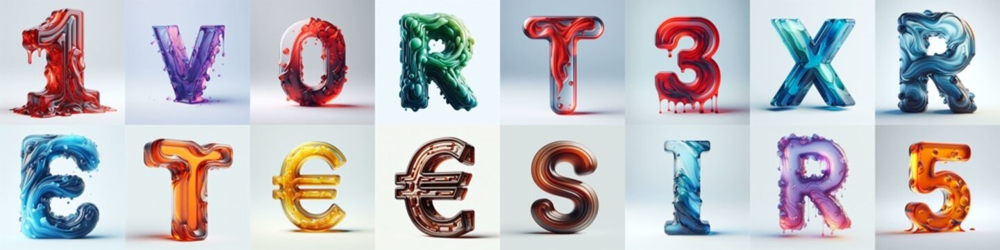 glass 3D Lettering Typeface. AI generated illustration