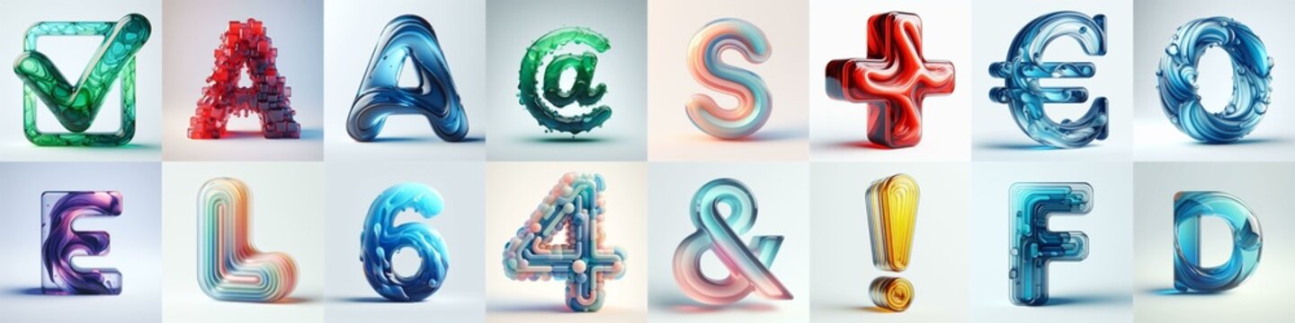 glass 3D Lettering Typeface. AI generated illustration