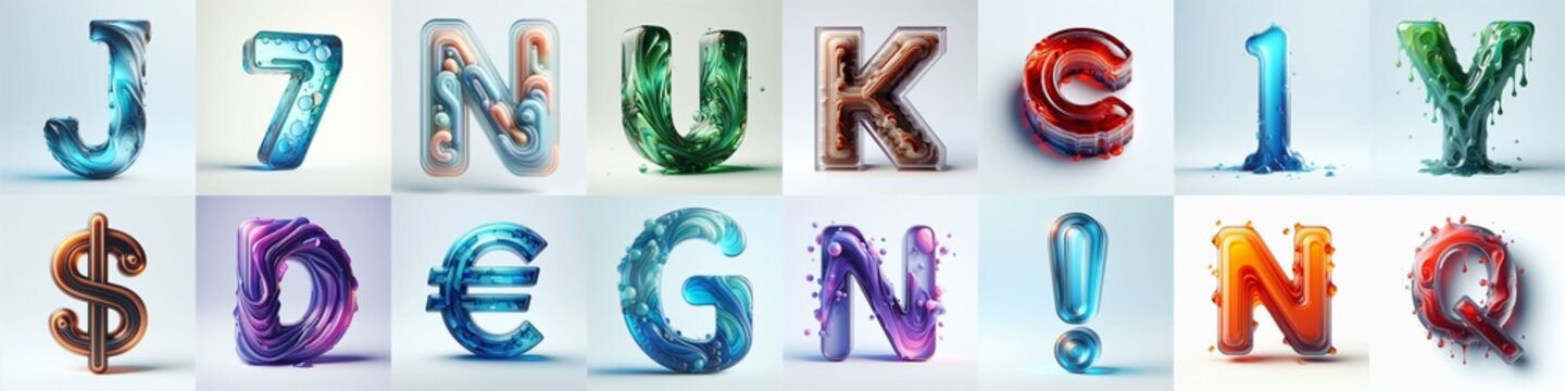 glass 3D Lettering Typeface. AI generated illustration