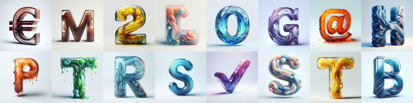 glass 3D Lettering Typeface. AI generated illustration