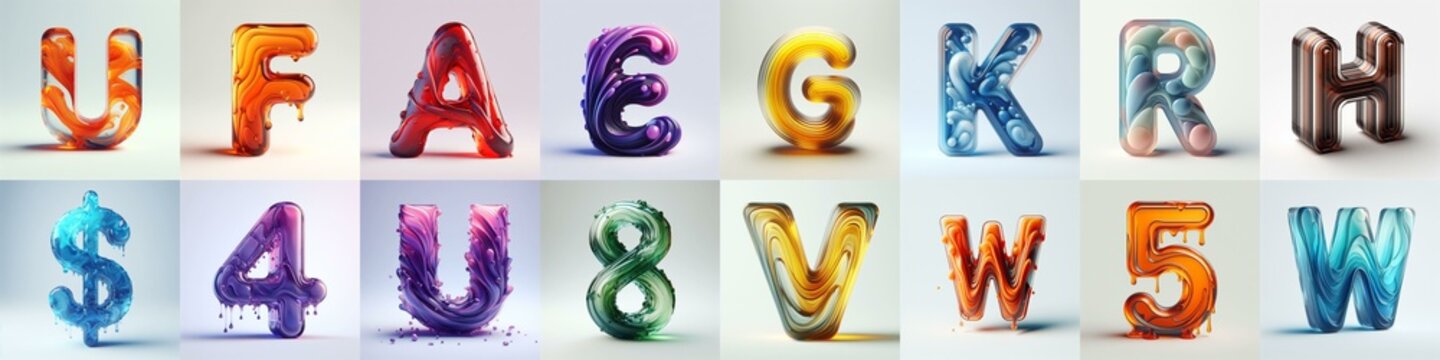 glass 3D Lettering Typeface. AI generated illustration