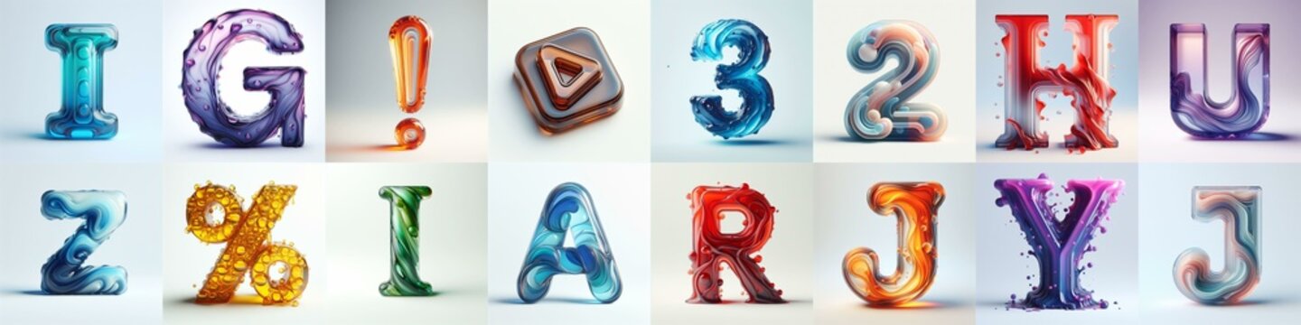 glass 3D Lettering Typeface. AI generated illustration