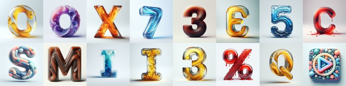 glass 3D Lettering Typeface. AI generated illustration
