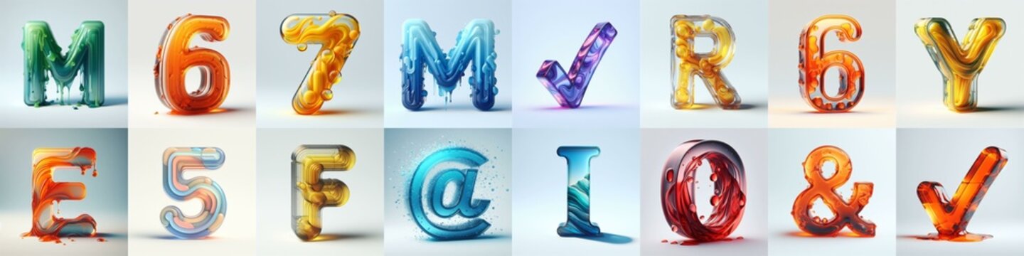 glass 3D Lettering Typeface. AI generated illustration