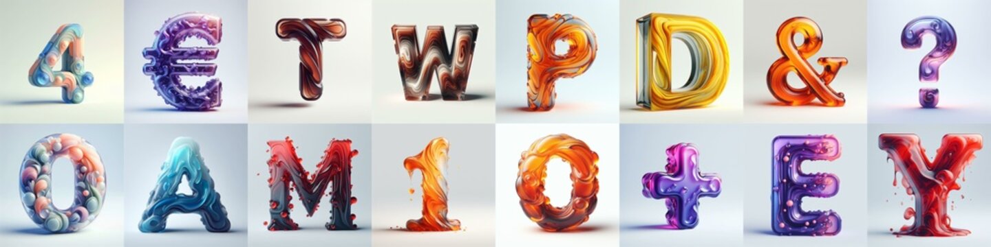 glass 3D Lettering Typeface. AI generated illustration