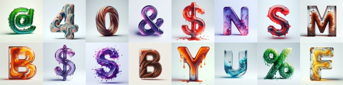 glass 3D Lettering Typeface. AI generated illustration