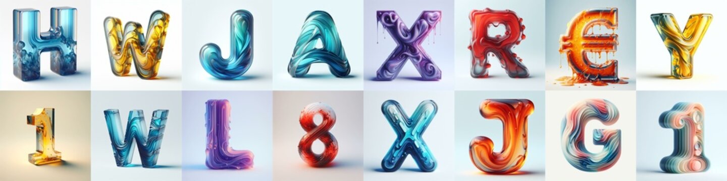 glass 3D Lettering Typeface. AI generated illustration