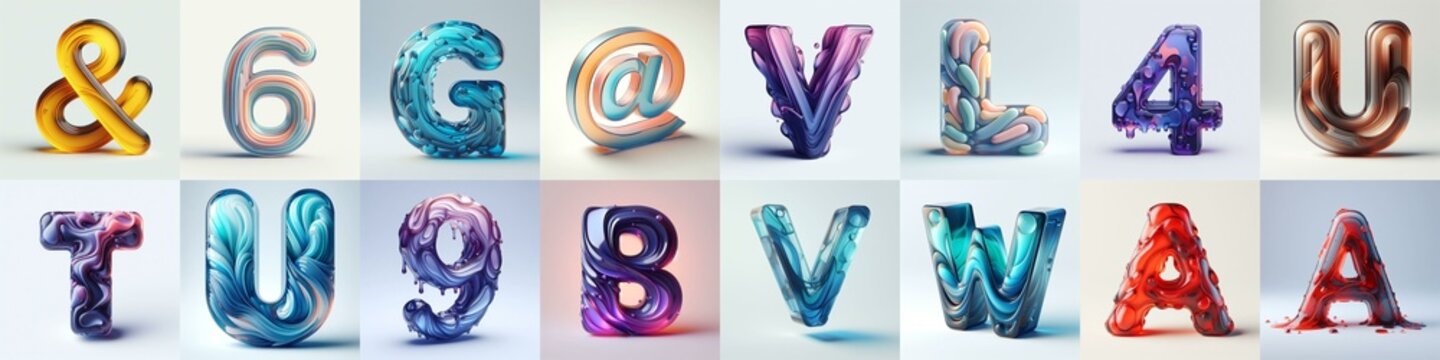glass 3D Lettering Typeface. AI generated illustration