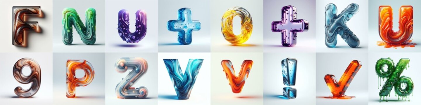 glass 3D Lettering Typeface. AI generated illustration