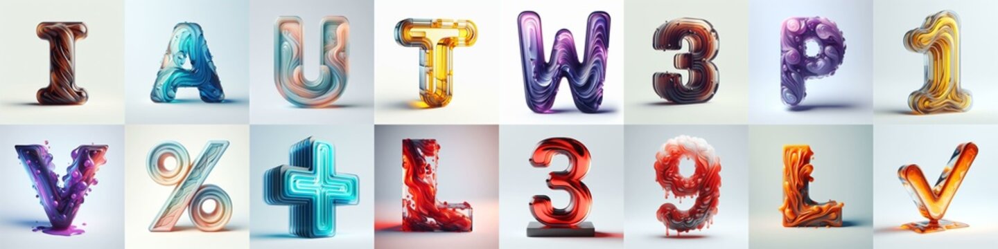 glass 3D Lettering Typeface. AI generated illustration