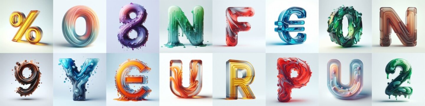 glass 3D Lettering Typeface. AI generated illustration