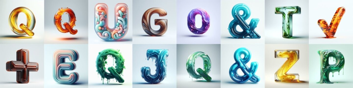 glass 3D Lettering Typeface. AI generated illustration