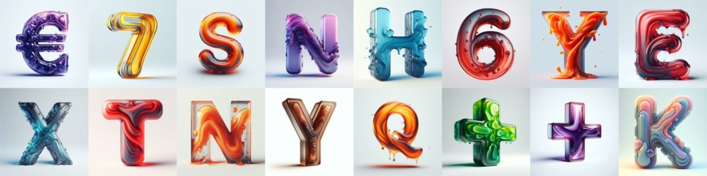 glass 3D Lettering Typeface. AI generated illustration