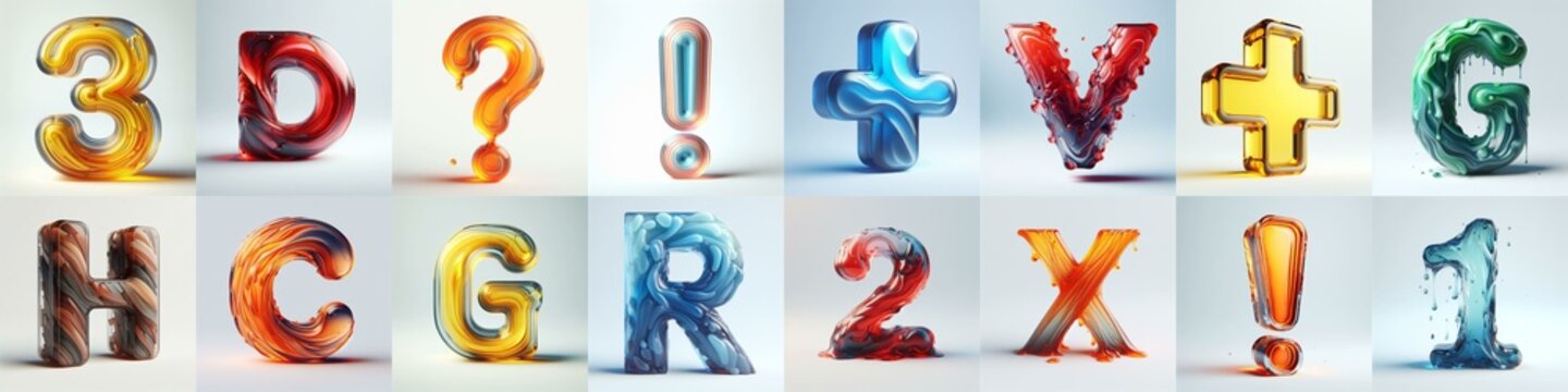 glass 3D Lettering Typeface. AI generated illustration