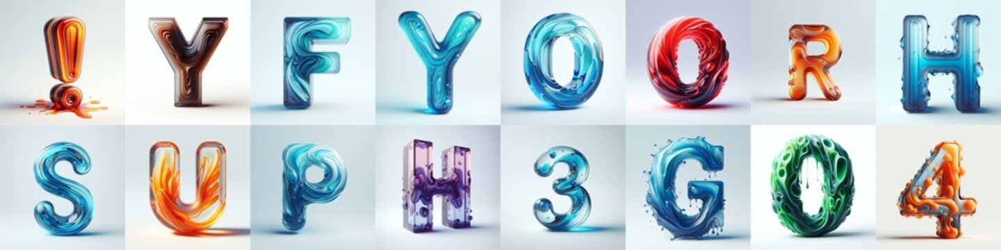 glass 3D Lettering Typeface. AI generated illustration
