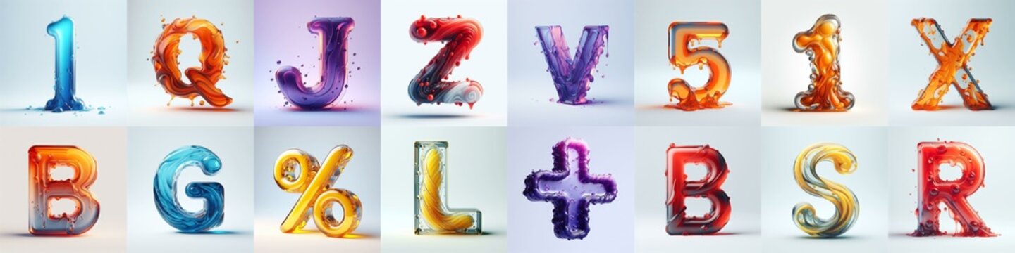 glass 3D Lettering Typeface. AI generated illustration