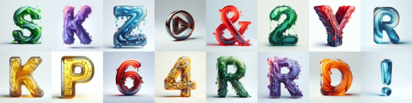 glass 3D Lettering Typeface. AI generated illustration