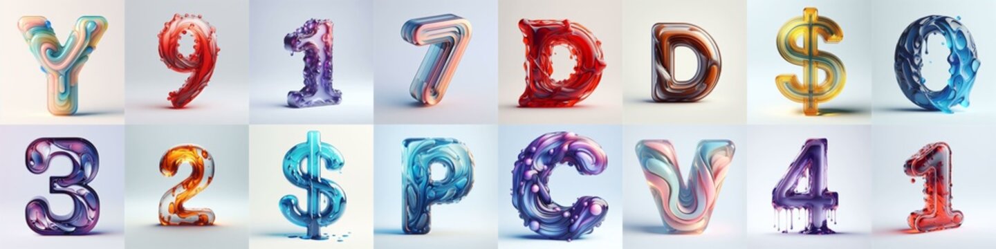 glass 3D Lettering Typeface. AI generated illustration