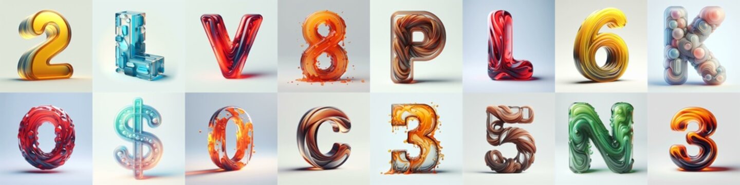 glass 3D Lettering Typeface. AI generated illustration