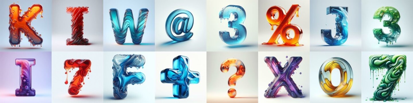 glass 3D Lettering Typeface. AI generated illustration