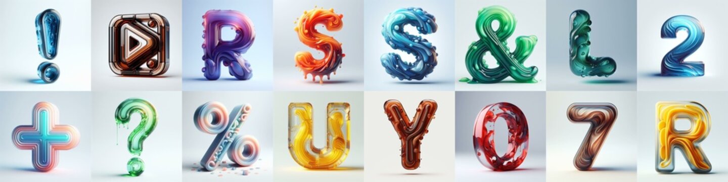 glass 3D Lettering Typeface. AI generated illustration