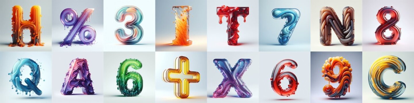 glass 3D Lettering Typeface. AI generated illustration