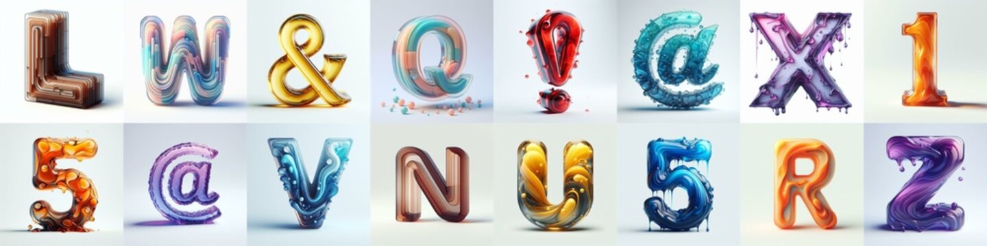 glass 3D Lettering Typeface. AI generated illustration