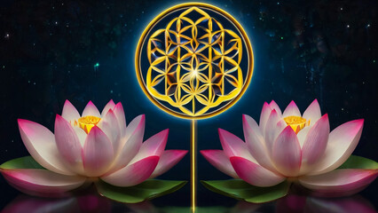 Wall Mural - Loy Krathong festival with colorful candles light and full moon in Thailand background. Floating ritual banana leaves vessel lamp and lotus flower into the
