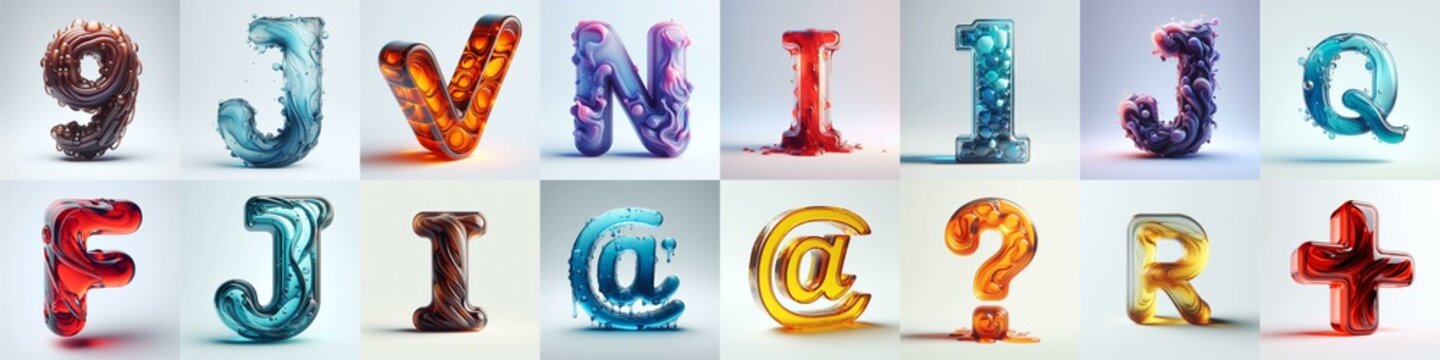 glass 3D Lettering Typeface. AI generated illustration
