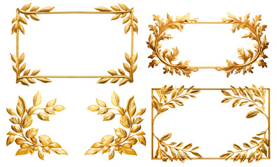 Wall Mural - Set of elegant golden frames adorned with golden leaves, cut out