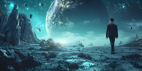 Wall Mural - visionary cosmic entrepreneur envisions asteroid mining ventures in the vast expanse of the universe