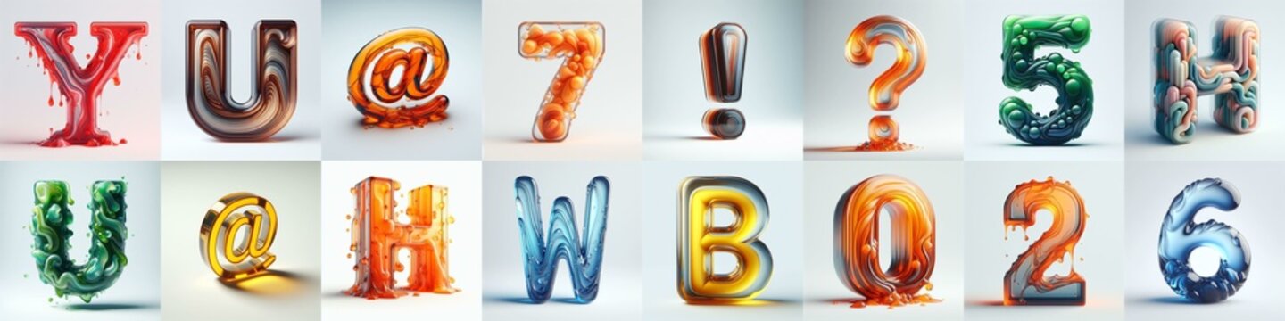 glass 3D Lettering Typeface. AI generated illustration
