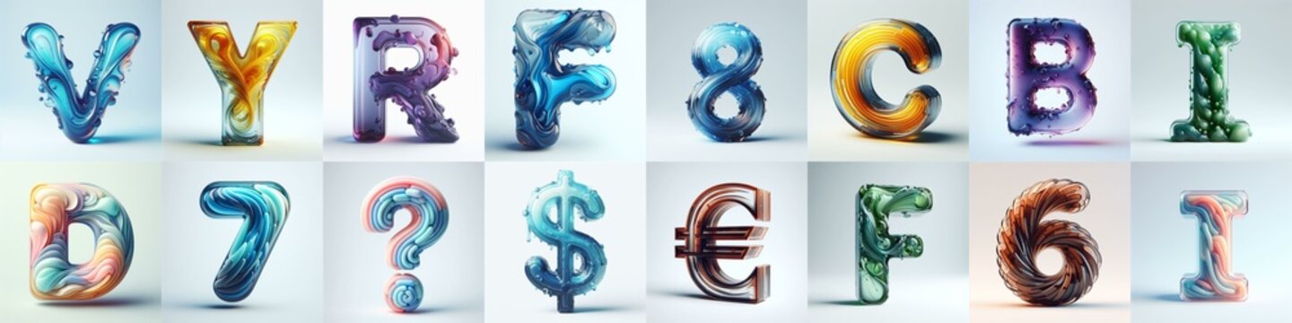 glass 3D Lettering Typeface. AI generated illustration
