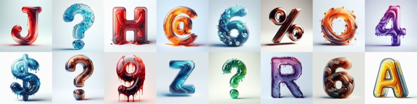 glass 3D Lettering Typeface. AI generated illustration