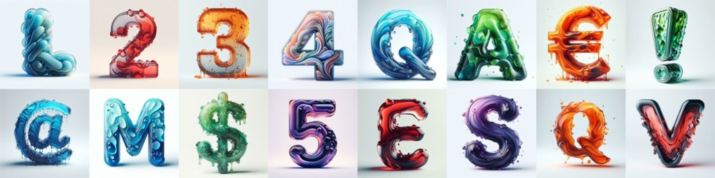 glass 3D Lettering Typeface. AI generated illustration