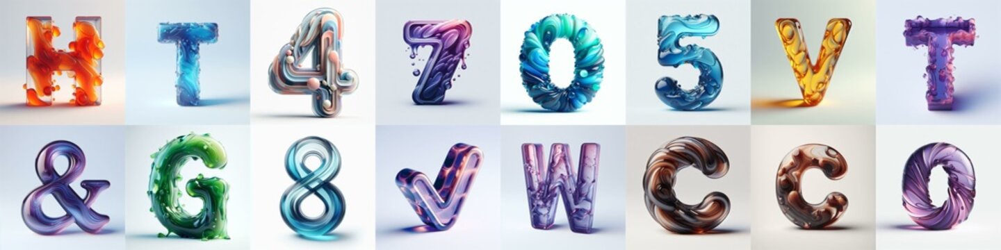 glass 3D Lettering Typeface. AI generated illustration