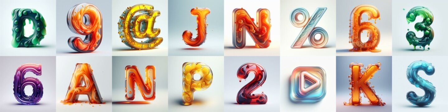 glass 3D Lettering Typeface. AI generated illustration