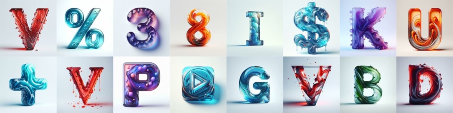 glass 3D Lettering Typeface. AI generated illustration