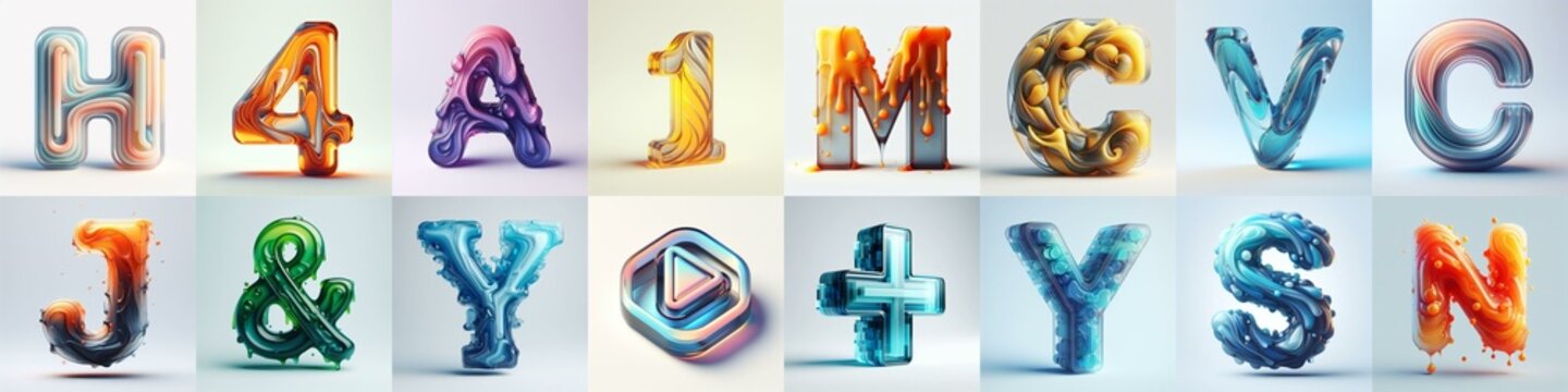 glass 3D Lettering Typeface. AI generated illustration