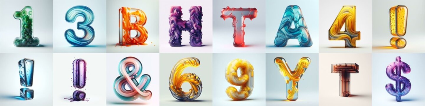 glass 3D Lettering Typeface. AI generated illustration