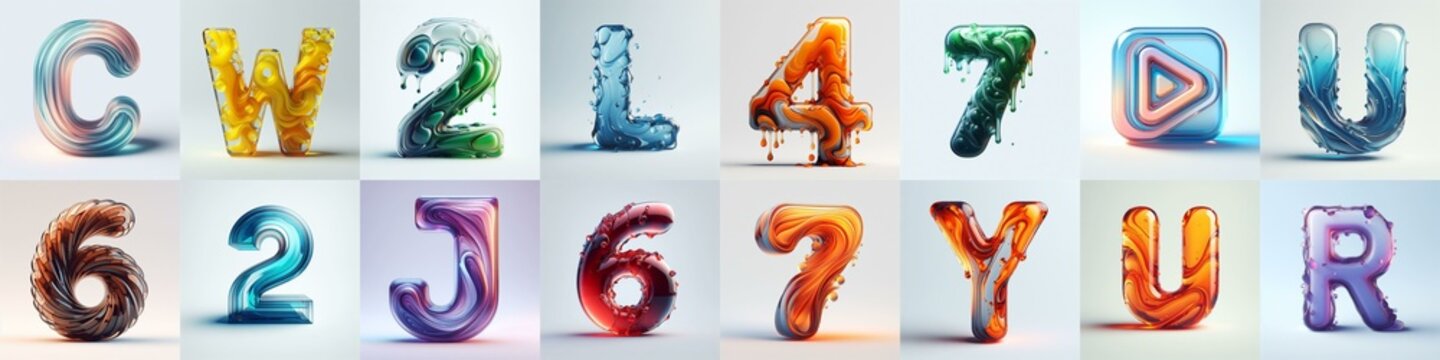 glass 3D Lettering Typeface. AI generated illustration