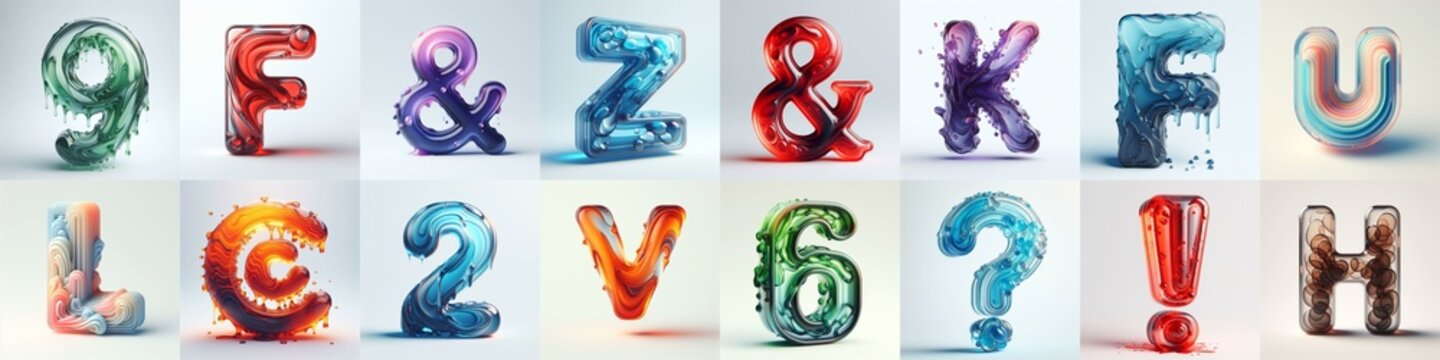 glass 3D Lettering Typeface. AI generated illustration